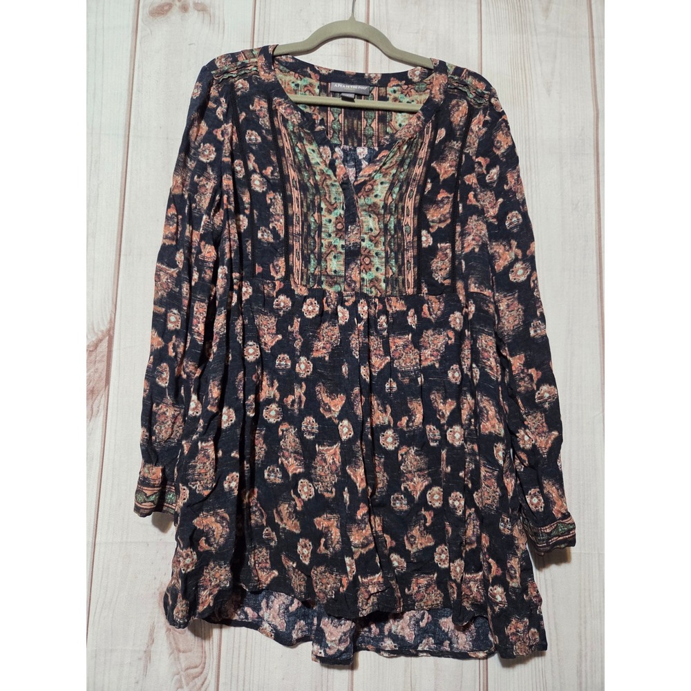 A Pea in the Pod Maternity Tunic Top Large Boho Floral Rayon Long Sleeve Blouse